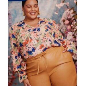 Eloquii Womens blouse top size 20 Floral Print Long Sleeve Blouse plus peach